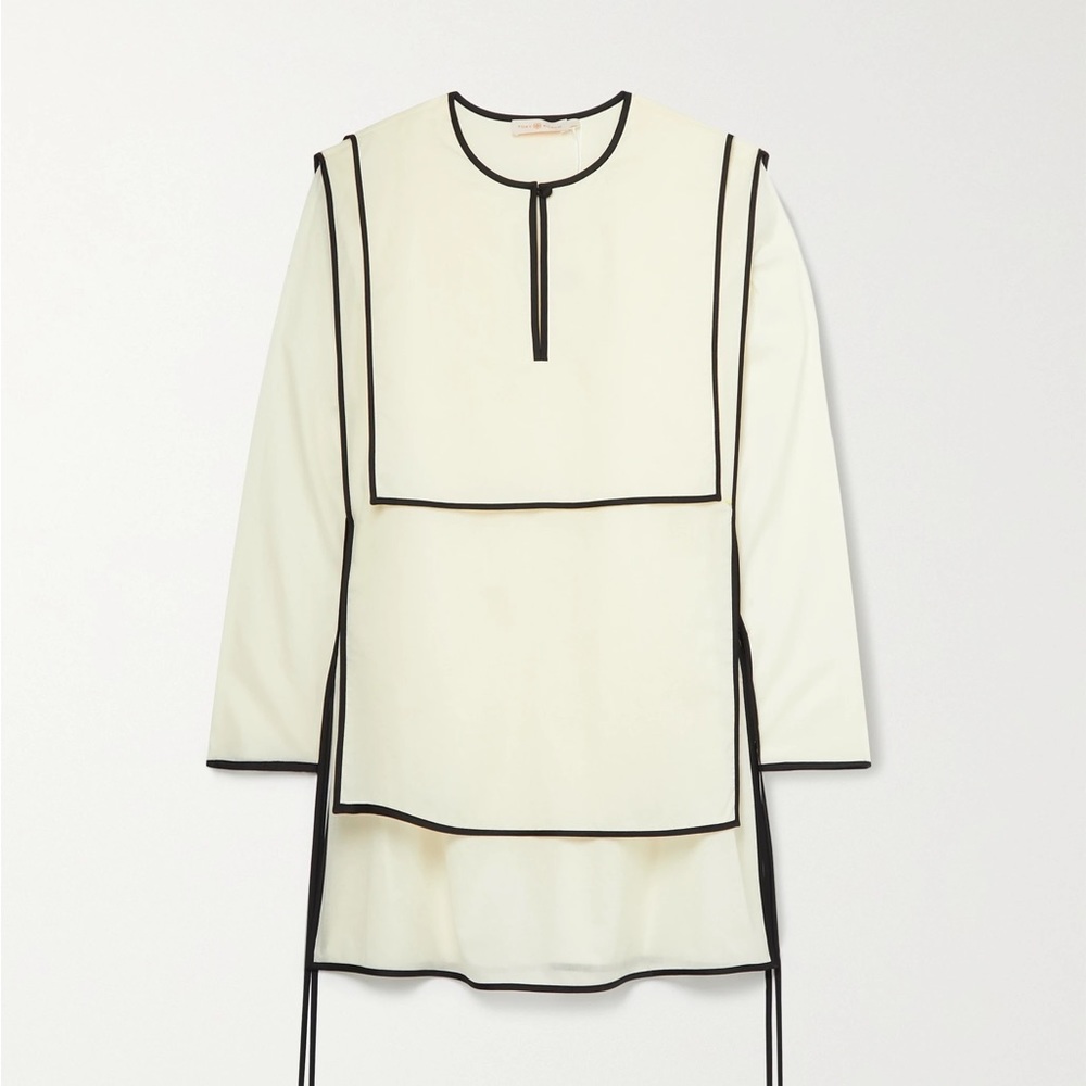 TORY BURCH Ivory/Black Contrast Flap Tunic 2/4